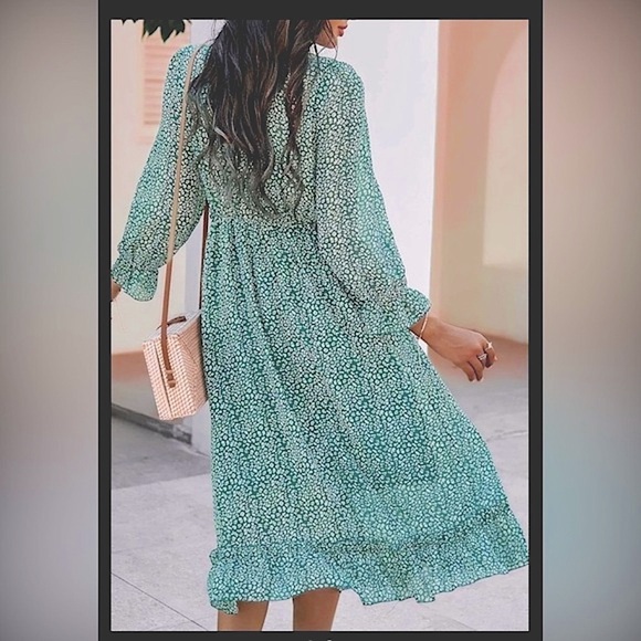 NWOt AOHITE Summer Dressfor Women V Neck Floral Ruffle Flowy Boho Midi Dress - Picture 2 of 15